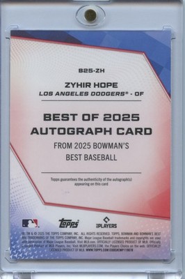 Zyhir Hope 2025 Bowman's Best On Card Auto Autograph RC Los