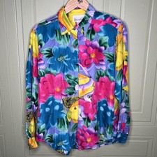 Vintage Christie and Jill Silk Blouse Fish and Floral Size Small