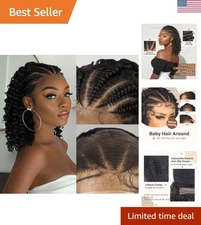 Natural Color Curly Braided Wig for Black Women - Lightweight & Easy Install