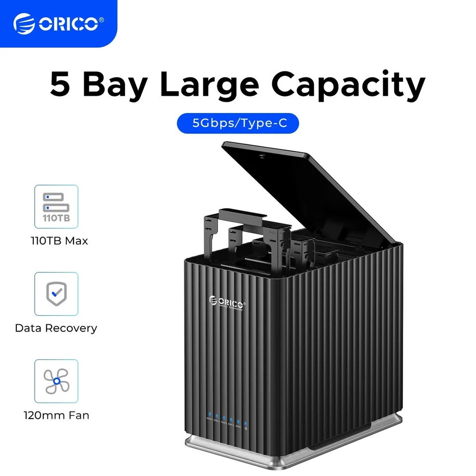 ORICO 5 Bay Type-C Storage Enclosure 3.5" HDD for Mac and PC DAS Solution 110TB - Image 2 of 4