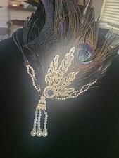 Vintage Headband Tiara Peacock Feathers