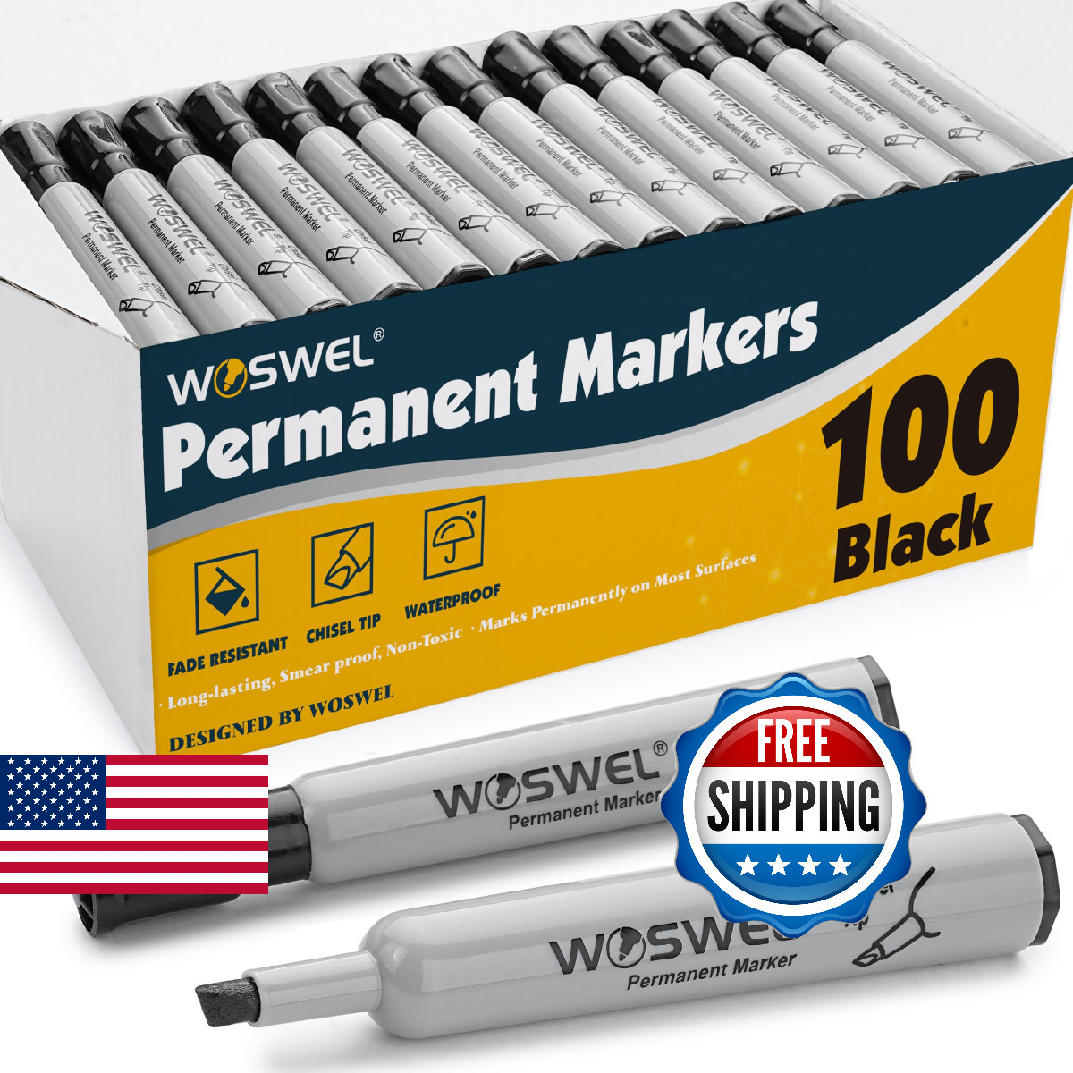 Bulk, Chisel Tip, Black, Jumbo Thick Large Per