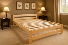 Bett, Holzbett 140x200 – Massivholz – Neu & Unbehandelt - Kiefernholz