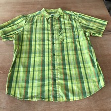 Columbia Omni Wick Shirt Men L Green Plaid Button Up Pocket Short Sleeve Fishing