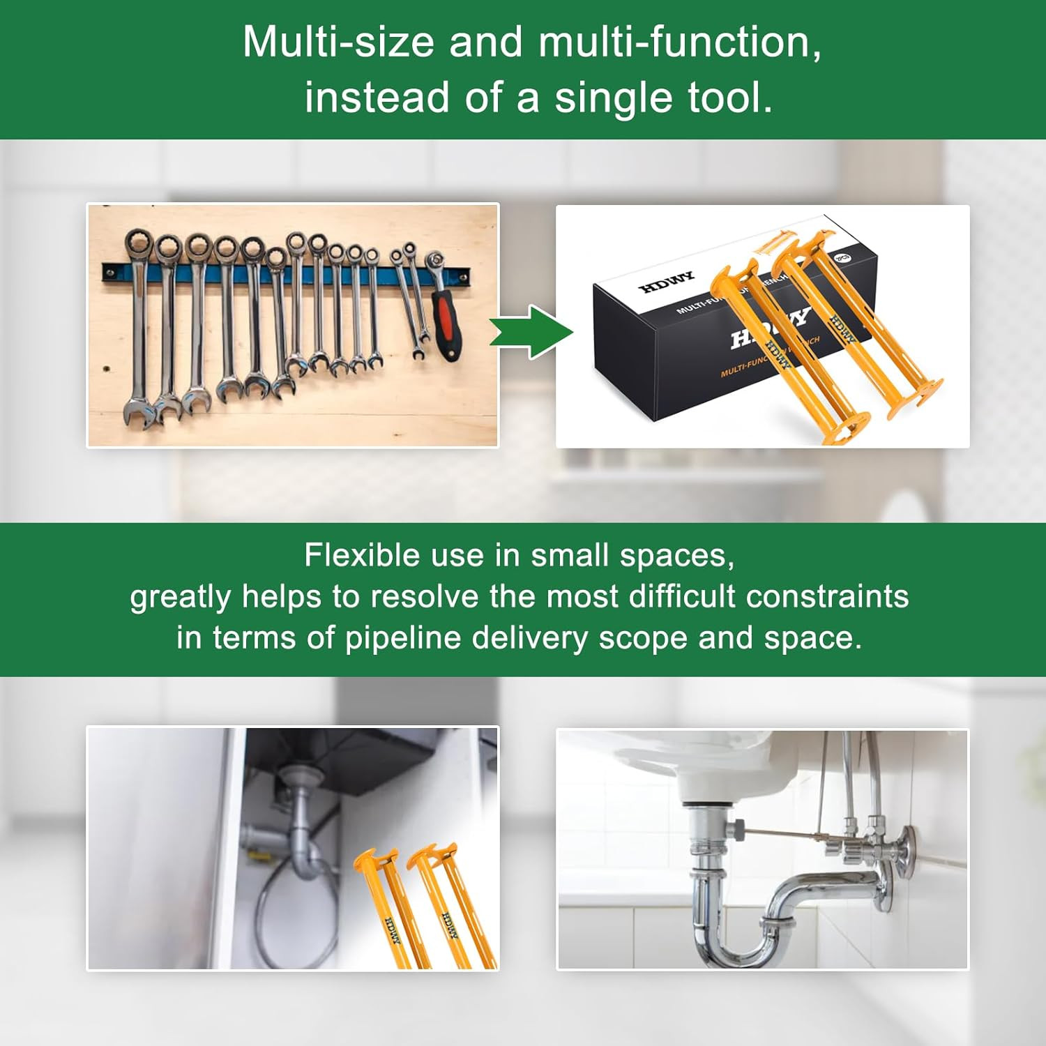 2Pcs Multifunctional Basin Wrench, 11 Sizes Universal Faucet Nut Sink Wrench, Pl