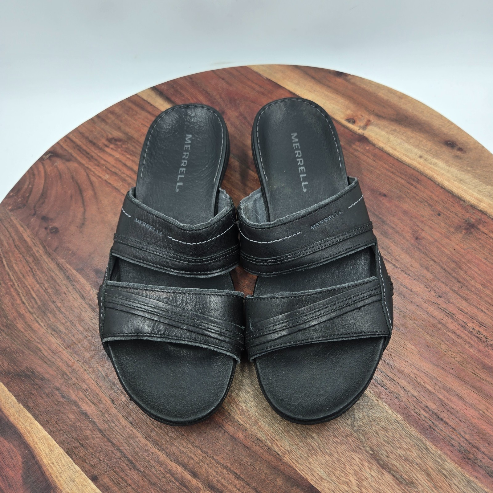 Merrell Piccolo Sandali Donna 8 Nero Pelle Comodi Doppio Cinturino Slide On