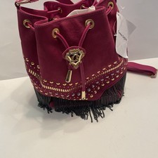 BORSA A TRACOLLA CARMEN STEFFENS, PELLE SCAMOSCIATA, FRANGE BORCHIATE ORO