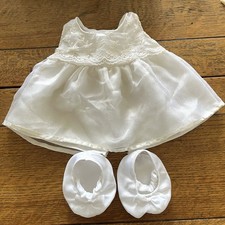 Build A Bear White Satin Dress Lace Accent With Satin Slipper Shoes