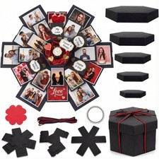 Koogel Explosion Gift Box, Handmade Exploding Photo Album Preassembled Black