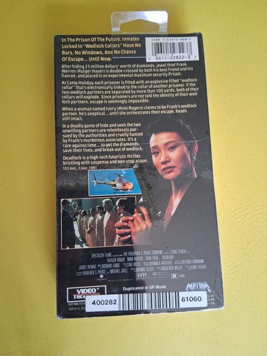 DEADLOCK VHS Rutger Hauer Media Release 1992 Blockbuster Sticker & Hangtab - Picture 2 of 3