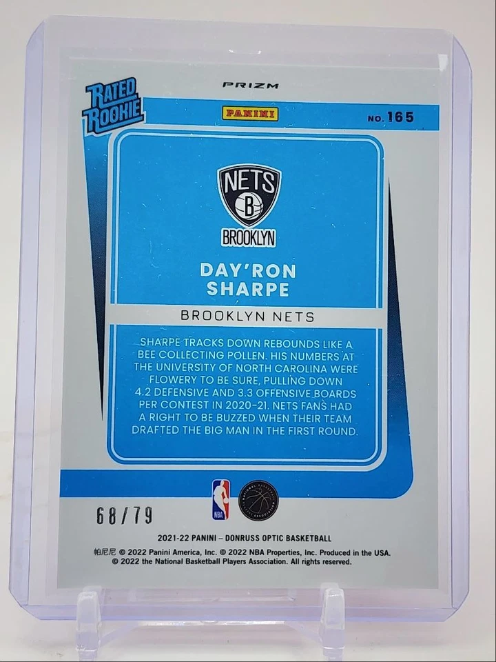 DAY'RON SHARPE 2021-22 DONRUSS OPTIC ROOKIE PINK VELOCITY PRIZM RC /79 Q0190 - Image 2 of 2