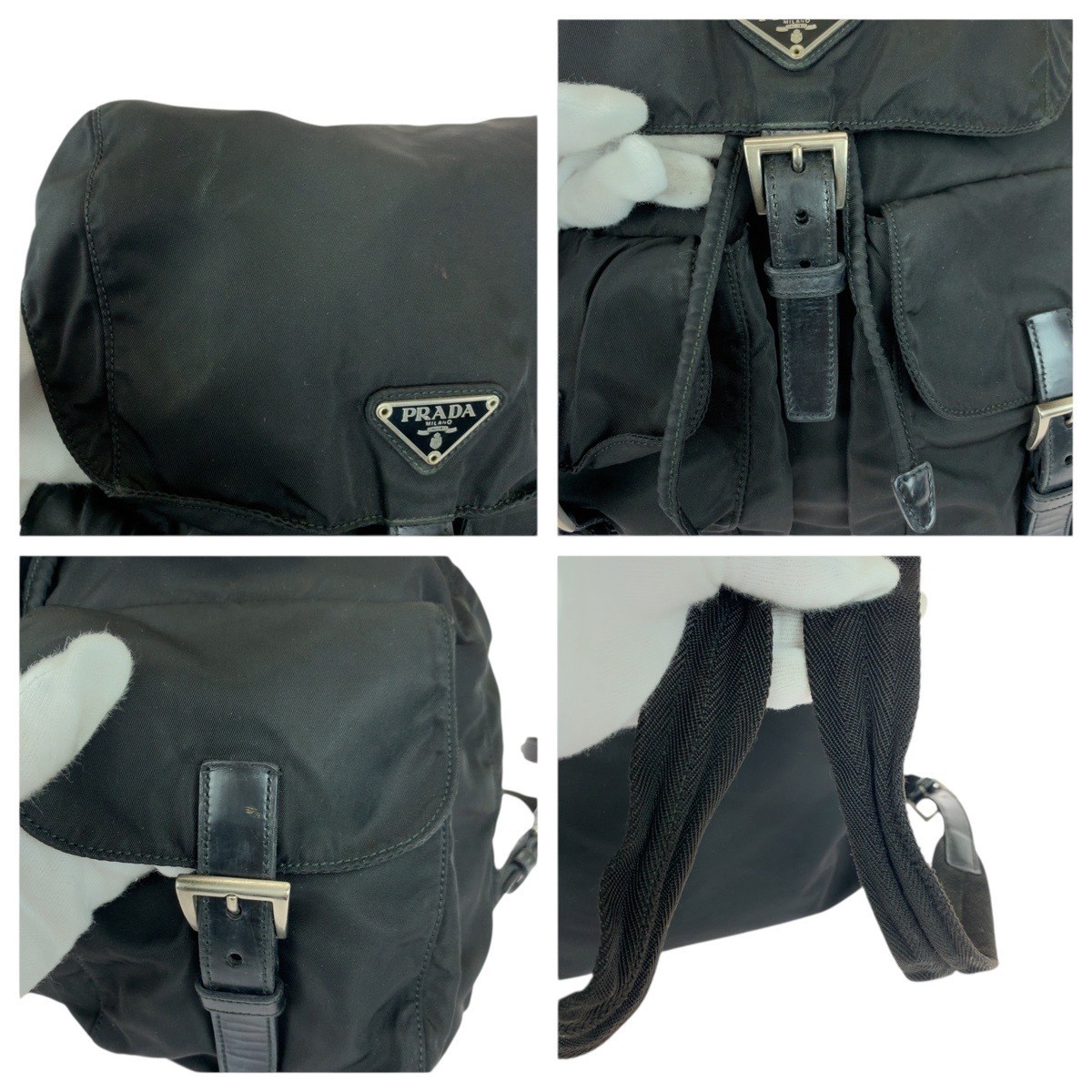 PRADA Tessuto Triangle Logo Plate Black Silver Hardware Nylon Leather Rucksack D thumbnail 5