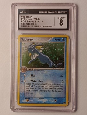 CGC 8 VAPOREON 6/17 POP SERIES 3 Cosmo Holo Rare Pokémon TCG PSA