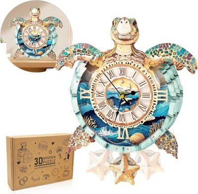 3D Puzzles for Adults Clock-Turtle Design Model Kit-Mechanical DIY Pendulum Cloc