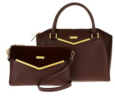 JOY & IMAN Couture Leather Satchel & Clutch with Velvet Detail Set Espresso $89