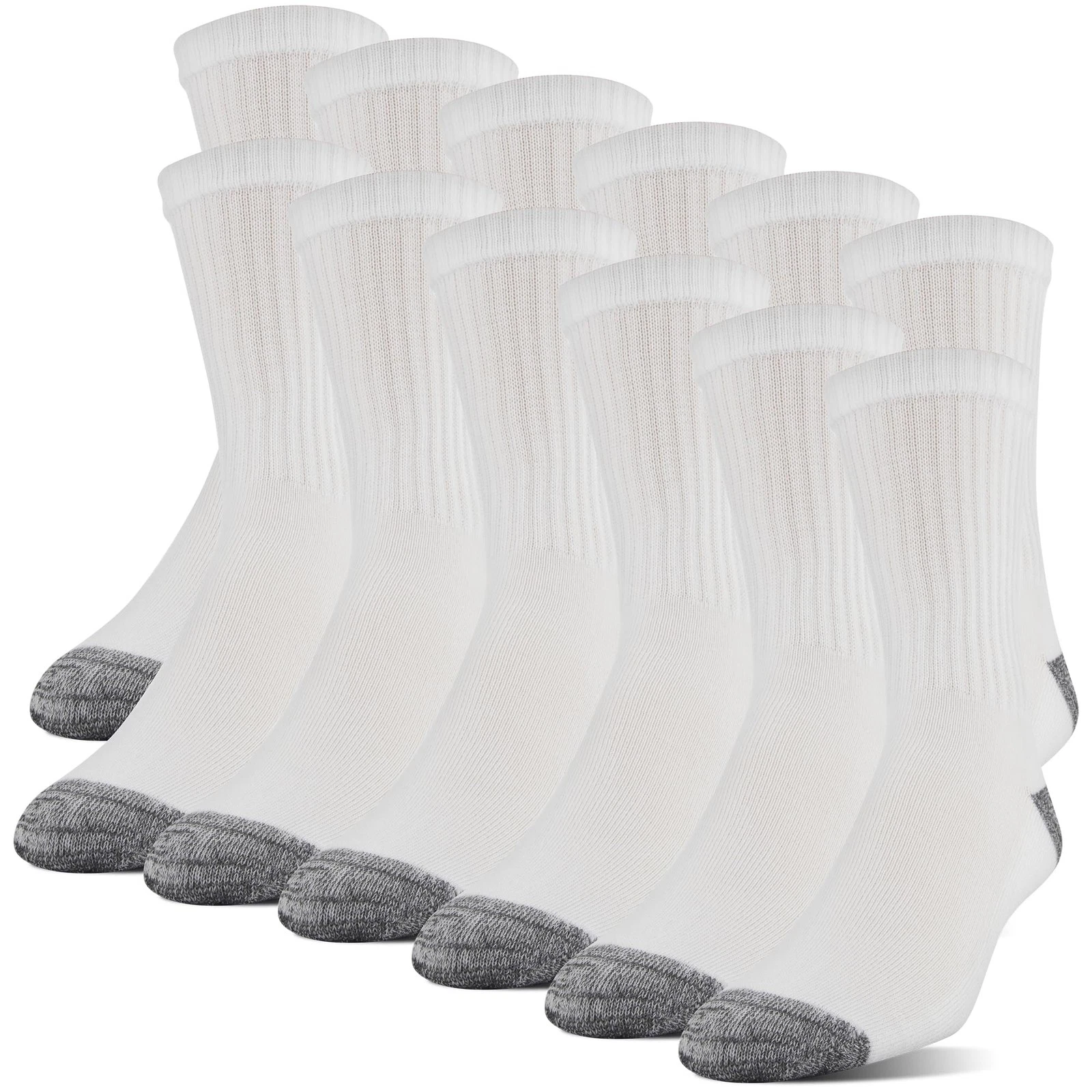 Gildan Mens Polyester Half Cushion Mid-crew Socks, 12-Pack Socks, Whit