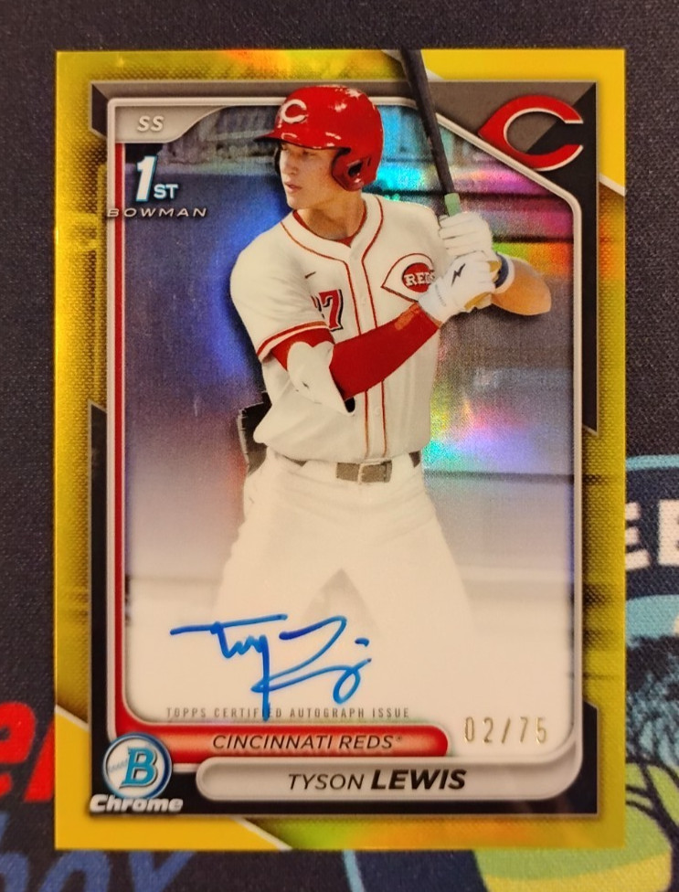 2024 Bowman Draft #CPA-TL Tyson Lewis 1st Chrome Yellow Prospect Auto /75 Reds