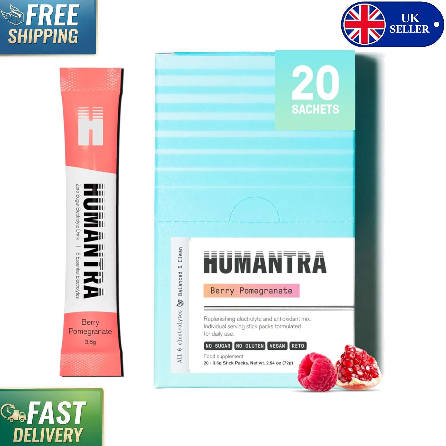 Electrolyte Powder Sachets - Berry Pomegranate, 20ct for Easy Hydration
