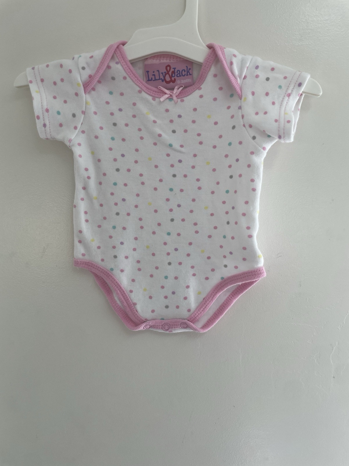 Lily & Jack Baby Girl Colorful Polka Dot Cotton Short Sleeve Bodysuit White 0-3M