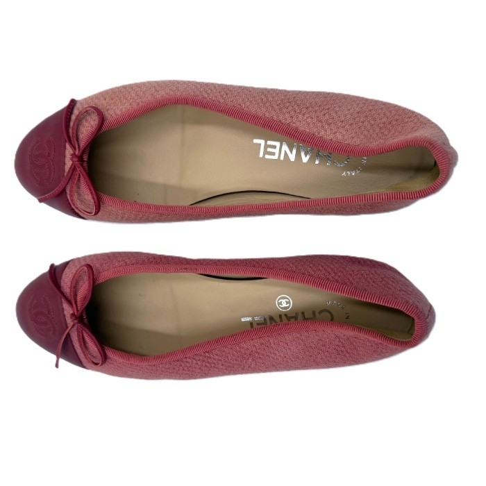 Chanel Flat Shoes Red Leather With Coco Mark Size 37.5 US