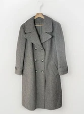 Vintage Overcoat Womens Gray Union Made Double Breasted Trench Wool Classic Lg