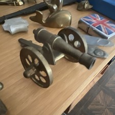 Mini Brass Cannon Figurine Military Theme Metallic Finish Solid Pattern Unboxed