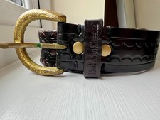 Marlboro Classics Leather Belt Decorative Embossed Pattern Distinct Metal Buckle