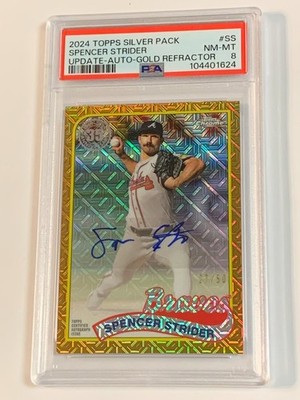 2024 Topps Update Silver Pack Auto Gold Refractor Spencer Strider /50 - PSA 8