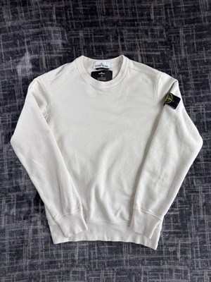 Stone Island Crewneck Sweater Mens Small Ivory Off White Knit Compass Patch
