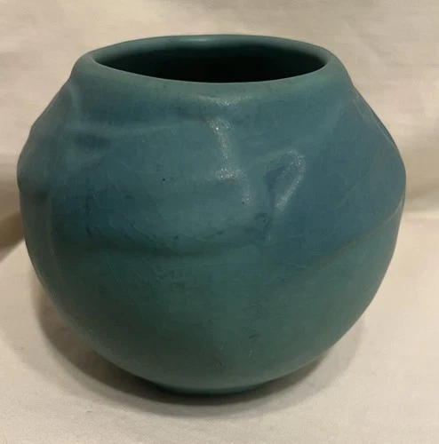 Antique VAN BRIGGLE Pottery LEAVES Turquoise Vase