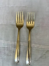 Wm. Rogers Mfg. A1 Plus IS Silverplate Tupperware Rose 2 Salad Forks 1955 Vtg