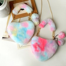 Borsa Donna Cuore Pelliccia Sintetica Tracolla Fluffy Tie Dye Multicolore