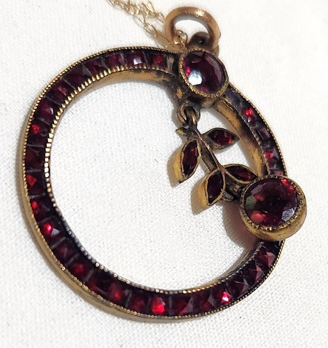 Antique Victorian Rose Cut Garnet Articulating Vermeil Pendant Lavalier Necklace - Picture 10 of 18