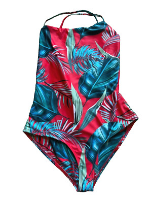 NEW NWOT KHONGBOON one 1 pc swim suit  tank lined laced back L LARGE leaves