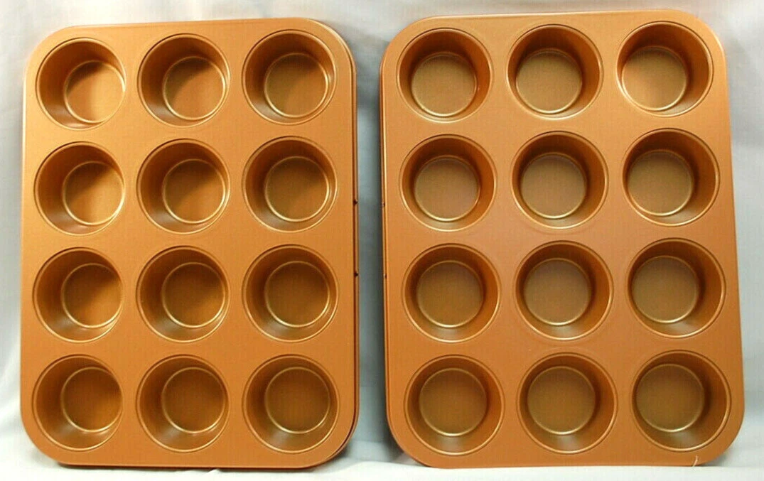 Copper Infused Ceramic Non-Stick 12-Cup Muffin Pans w/Red Bottom Set of 2 S9023