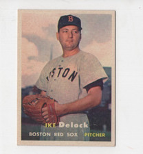 IKE DELOCK 1957 TOPPS BASEBALL #63 BOSTON RED SOX PITCHER VINTAGE BASE CARD