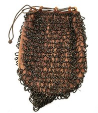 Vtg Micro Brown Metallic Sheen Bead Cinch Flapper Handmade Bag Purse Beautiful