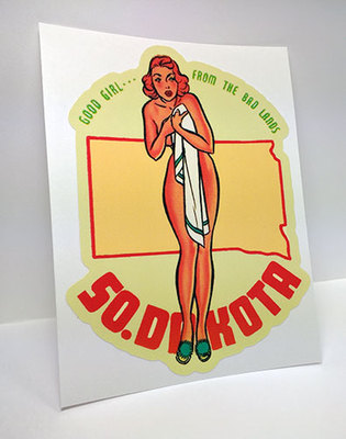 South Dakota Pinup Vintage Style Decal, Vinyl Sticker, Luggage Label