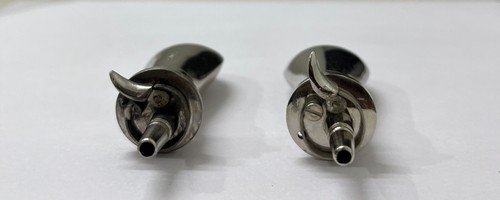 Victorian Style Miniature Brass Nickel Plated Gun Powder Small Bottle Flask 2PC - Picture 2 of 8