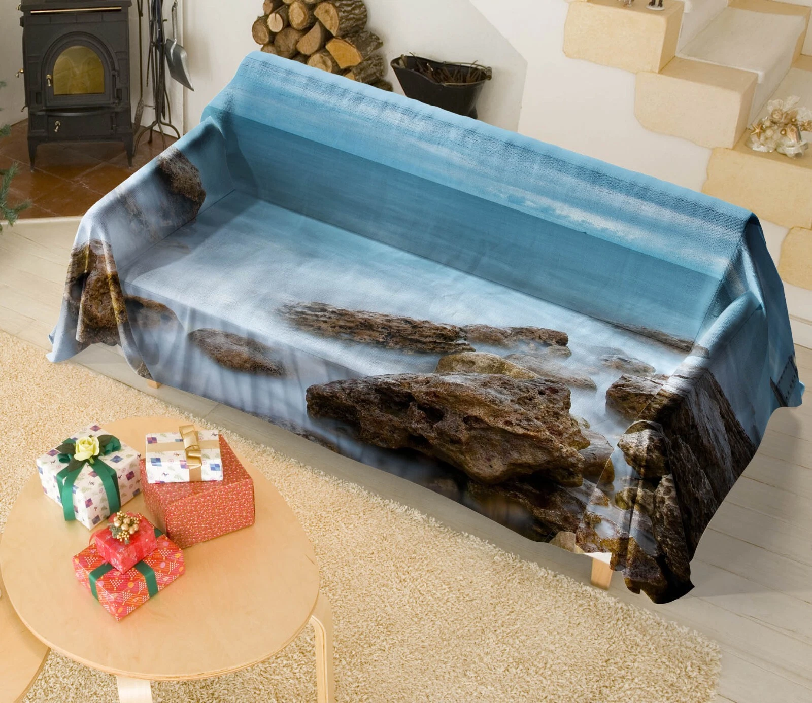 3D Coast Rocks N2809 Sofa Cover High Stretch Lounge Slipcover Protector Couch