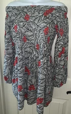 NWT J JILL Smocked 3/4 Sleeve Knit Top Sz XS Floral $79 A-Line Cotton Red Black