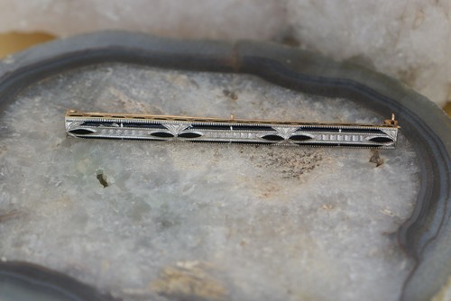 Vintage 14K Yellow & White Gold Enamel Bar Pin, Circa 1925 - 第 1/8 張圖片