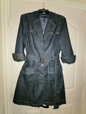 Anne Klein AK Jeans Denim Double Breasted Button Down Belted Coat Sz M LOOK