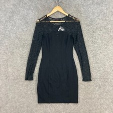 NEW Wish Dress Womens 10 Small Black Mini Long Sleeve Lace Bodycon Party 30935