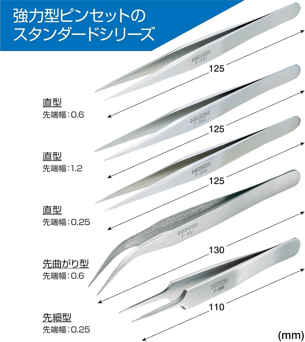 HOZAN Tweezers Standard Thick P-891 series Set of 5 with Case | eBay