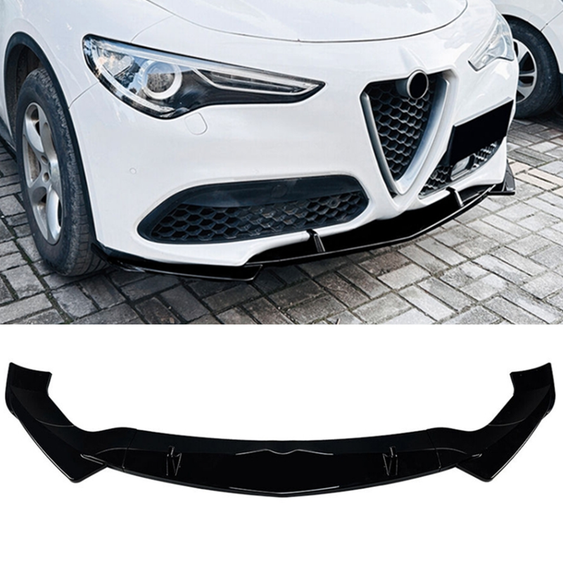 For Alfa Romeo Stelvio 17-23 Glossy Black Front Bumper Lip Splitter Spoiler Body