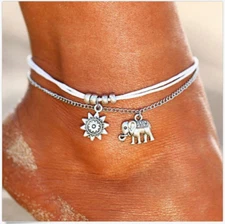 New 3 Pcs Boho Elephant Sun Ankle Anklet Bracelet Foot Chain Beach Jewelry