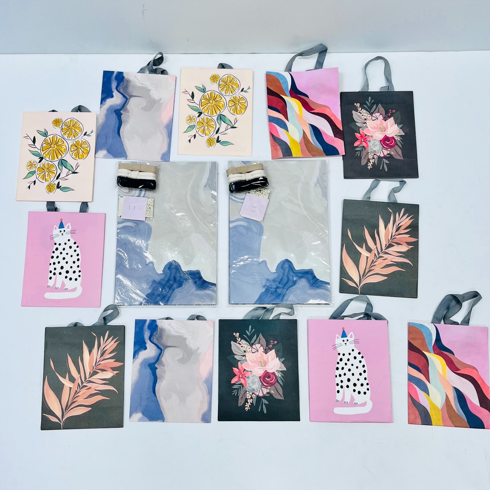 Ribbon Gift Bags And Wrapping Paper Set With Ribbon Lot Of 12