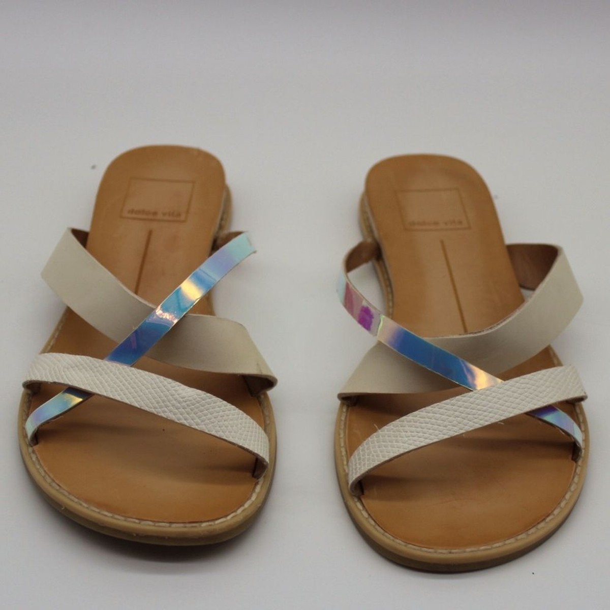 Dolce Vita Women's Nebi White and Iridescent Sandals Size