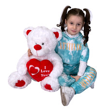 Orso 60cm Grande Peluche con Cuore I Love You  San Valentino Bianco